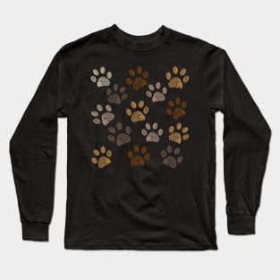 Brown colored paw print background Long Sleeve T-Shirt